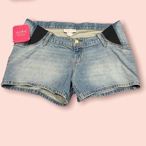 Side Panel Midi Maternity Jean Denim Shorts. Isabel Maternity. Size 2 maternity.